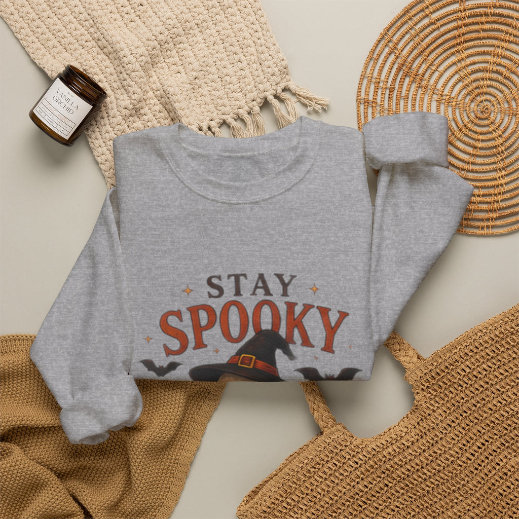 Stay Spooky Sweatshirt — Cute Ghost & Black Cat Halloween Crewneck