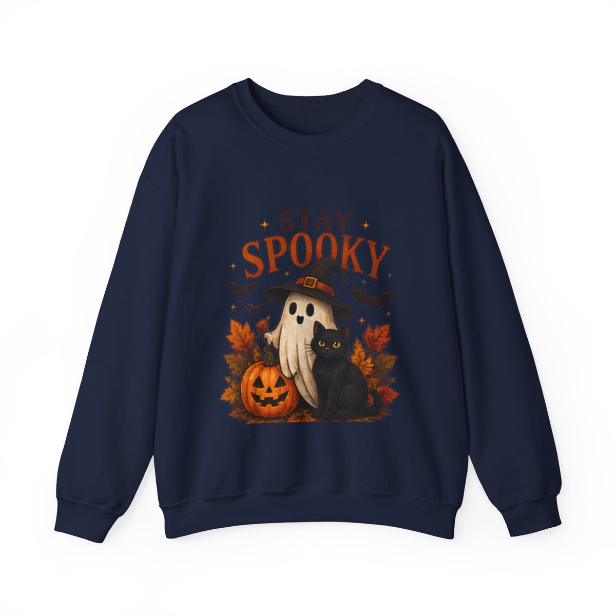 Stay Spooky Sweatshirt — Cute Ghost & Black Cat Halloween Crewneck