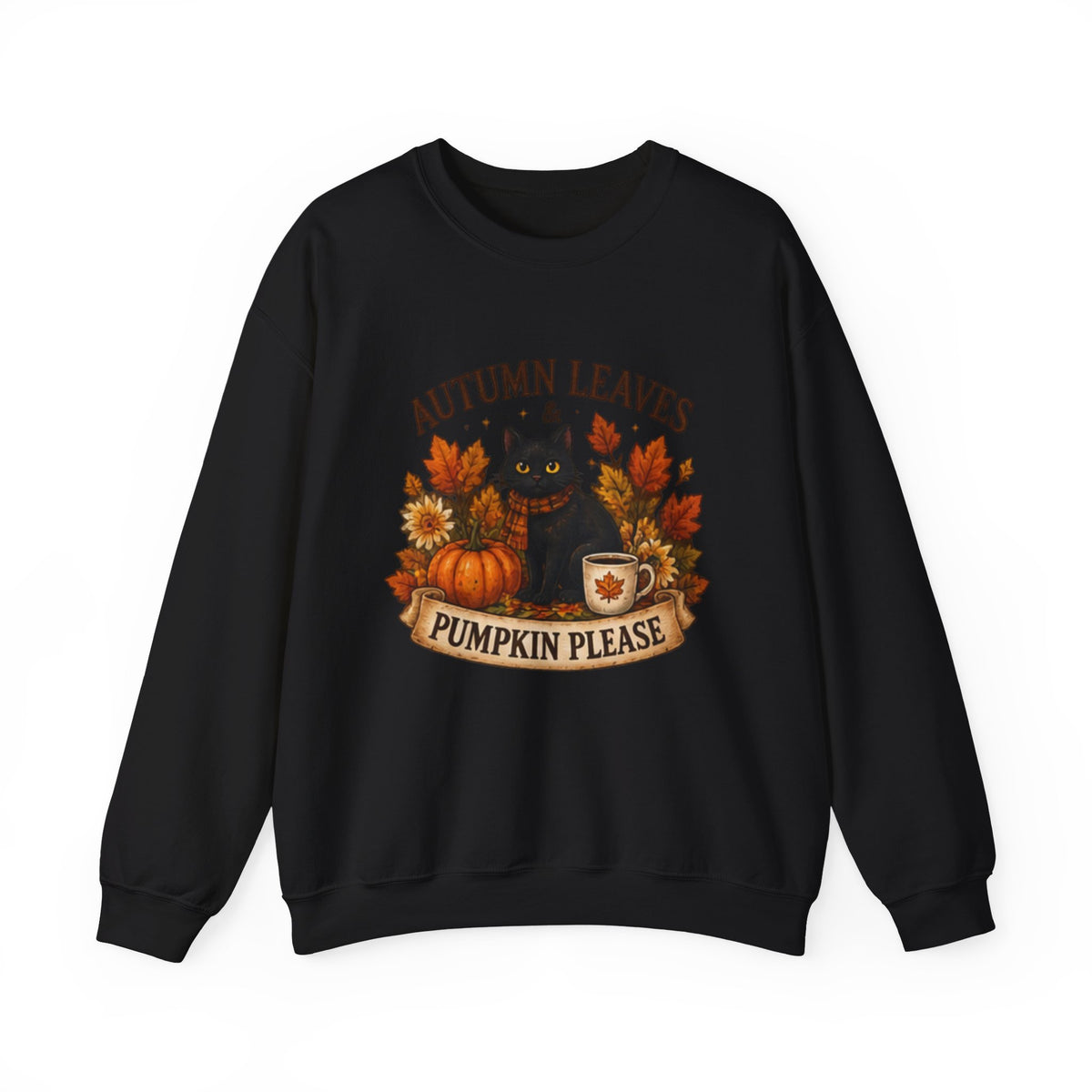 Autumn Leaves & Pumpkin Please Sweatshirt — Cozy Fall Cat Crewneck