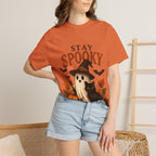 Stay Spooky T‑Shirt — Cute Ghost, Black Cat & Pumpkin Halloween Tee