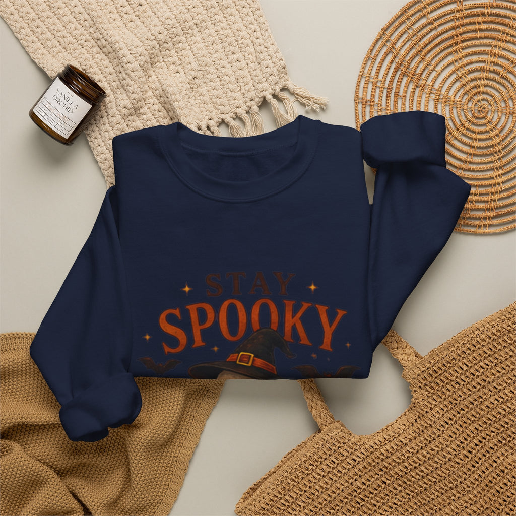 Stay Spooky Sweatshirt — Cute Ghost & Black Cat Halloween Crewneck
