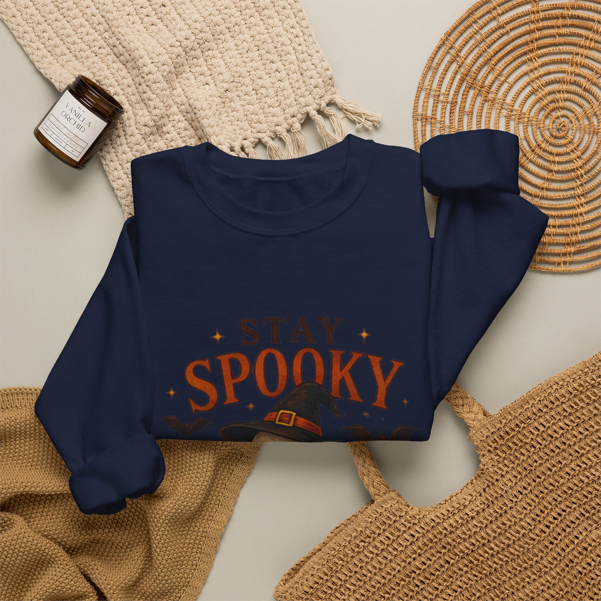 Stay Spooky Sweatshirt — Cute Ghost & Black Cat Halloween Crewneck
