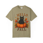 Hello Fall T-Shirt, Black Cat Pumpkin Autumn Tee, Cute Fall Cat Shirt