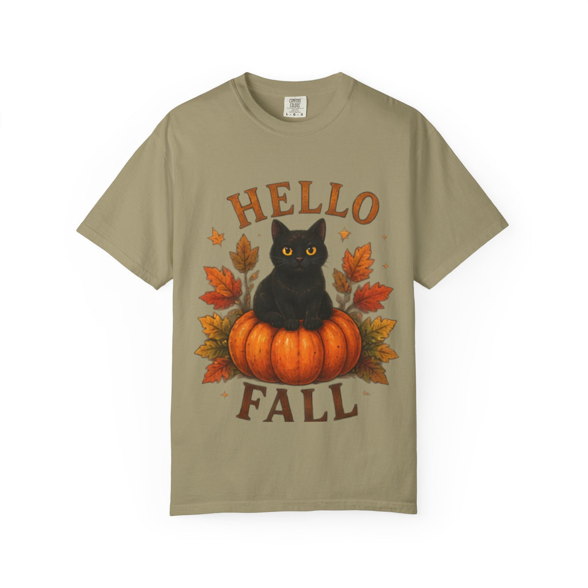 Hello Fall T-Shirt, Black Cat Pumpkin Autumn Tee, Cute Fall Cat Shirt