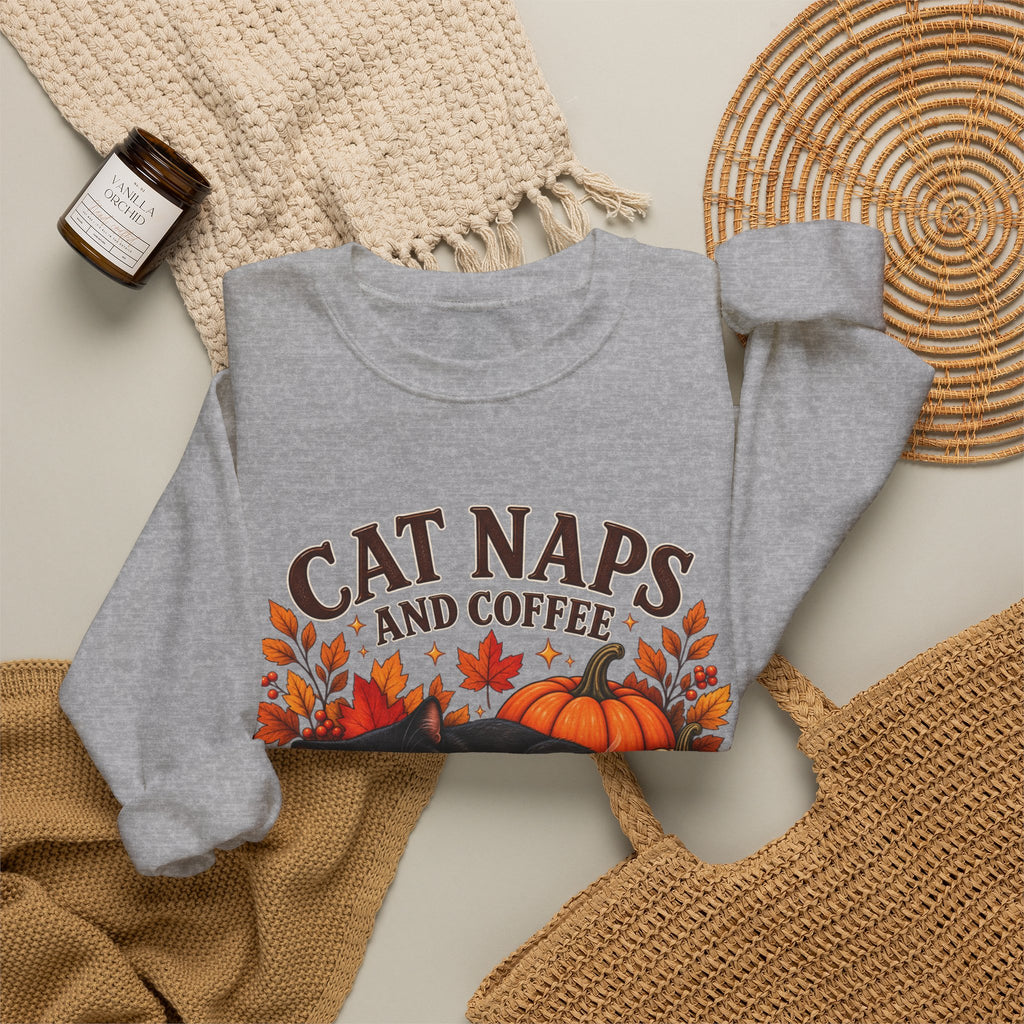 Cat Naps & Coffee Sweatshirt, Black Cat Coffee Fall Shirt, Cozy Autumn Cat Tee, Cat Lover Coffee Shirt