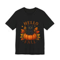 Hello Fall T-Shirt, Black Cat Pumpkin Autumn Tee, Cute Fall Cat Shirt