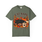 Cat Naps & Coffee T-Shirt, Black Cat Coffee Fall Shirt, Cozy Autumn Cat Tee, Cat Lover Coffee Shirt