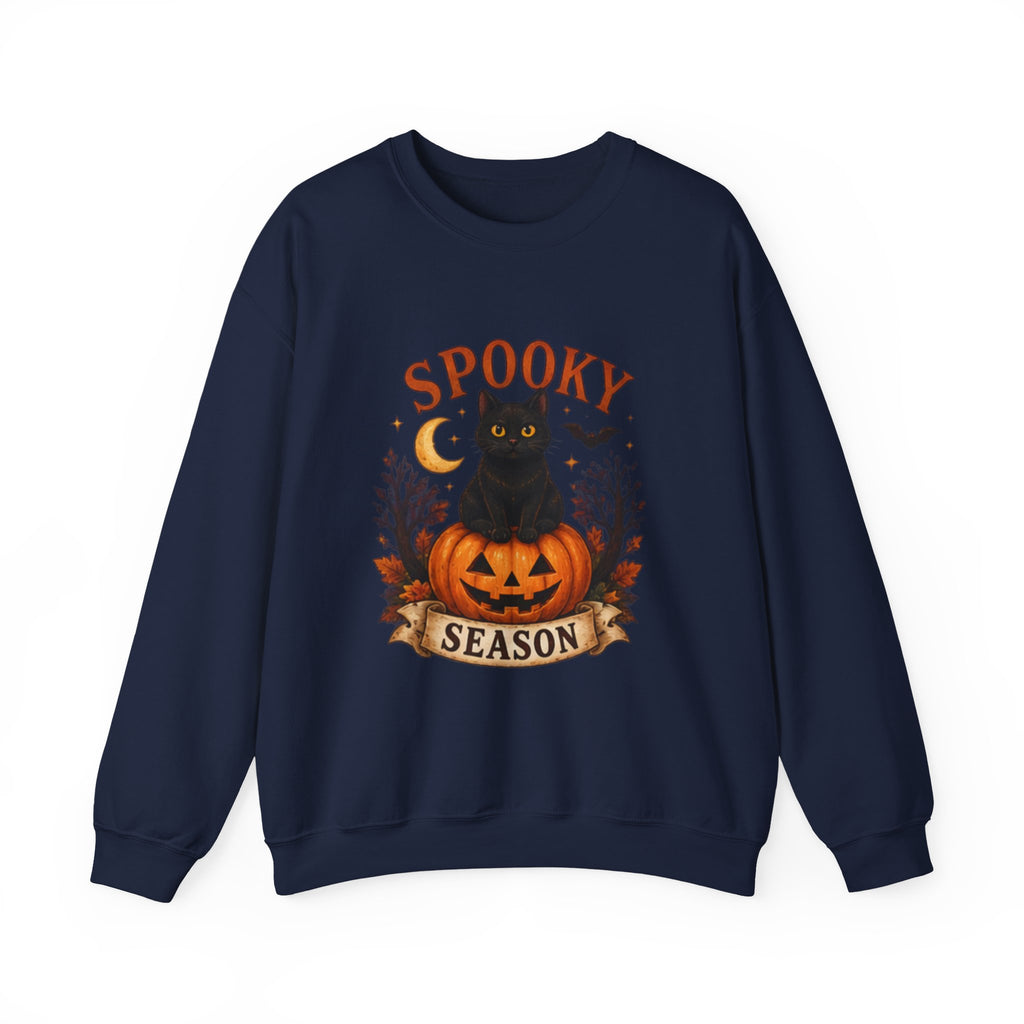 Spooky Season Sweatshirt, Black Cat Pumpkin Halloween Crewneck, Cute Halloween Sweatshirt, Fall Cat Sweater