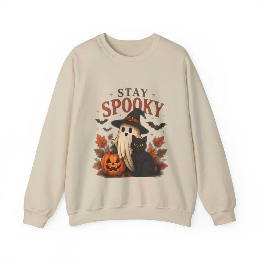 Stay Spooky Sweatshirt — Cute Ghost & Black Cat Halloween Crewneck