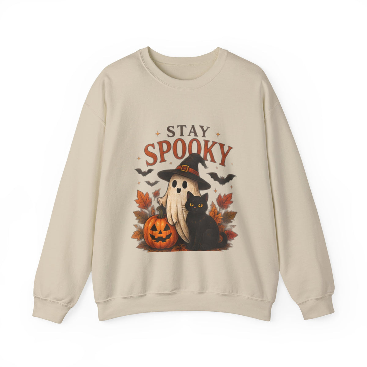 Stay Spooky Sweatshirt — Cute Ghost & Black Cat Halloween Crewneck