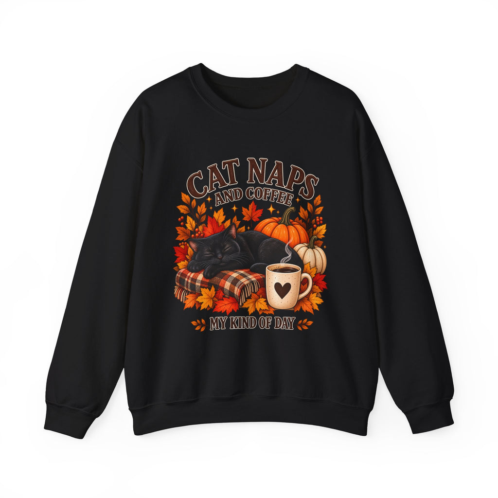 Cat Naps & Coffee Sweatshirt, Black Cat Coffee Fall Shirt, Cozy Autumn Cat Tee, Cat Lover Coffee Shirt