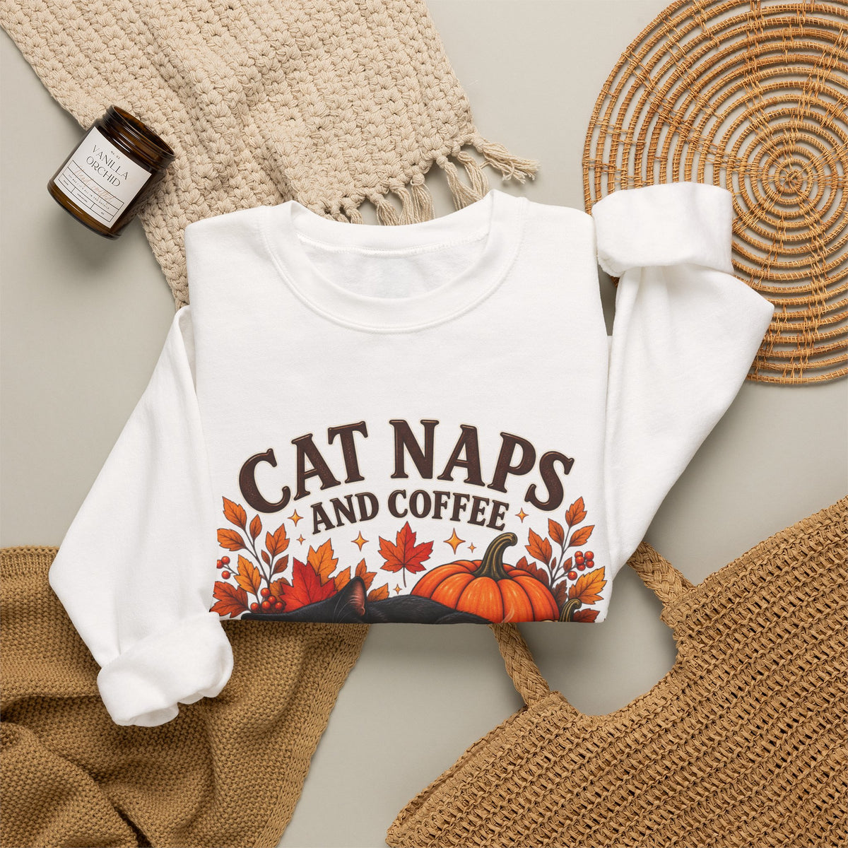 Cat Naps & Coffee Sweatshirt, Black Cat Coffee Fall Shirt, Cozy Autumn Cat Tee, Cat Lover Coffee Shirt