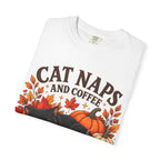 Cat Naps & Coffee T-Shirt, Black Cat Coffee Fall Shirt, Cozy Autumn Cat Tee, Cat Lover Coffee Shirt