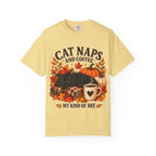 Cat Naps & Coffee T-Shirt, Black Cat Coffee Fall Shirt, Cozy Autumn Cat Tee, Cat Lover Coffee Shirt