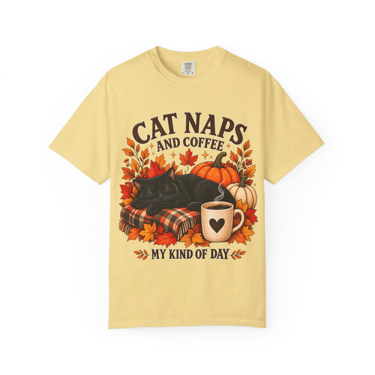 Cat Naps & Coffee T-Shirt, Black Cat Coffee Fall Shirt, Cozy Autumn Cat Tee, Cat Lover Coffee Shirt