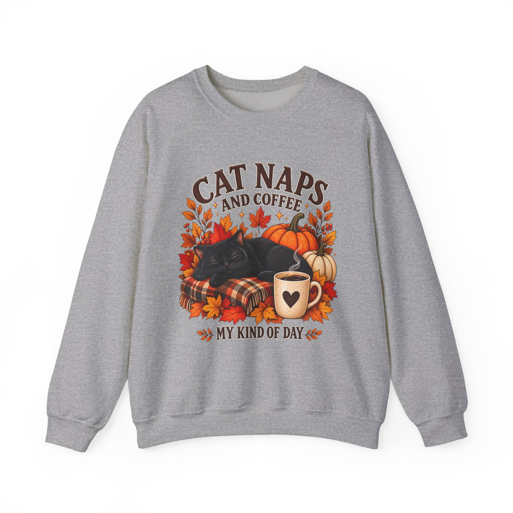 Cat Naps & Coffee Sweatshirt, Black Cat Coffee Fall Shirt, Cozy Autumn Cat Tee, Cat Lover Coffee Shirt