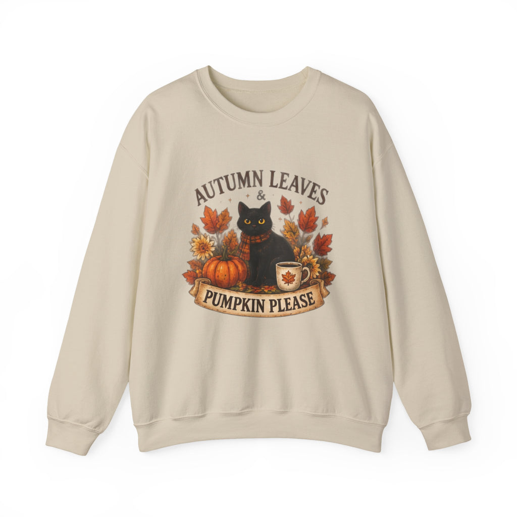 Autumn Leaves & Pumpkin Please Sweatshirt — Cozy Fall Cat Crewneck