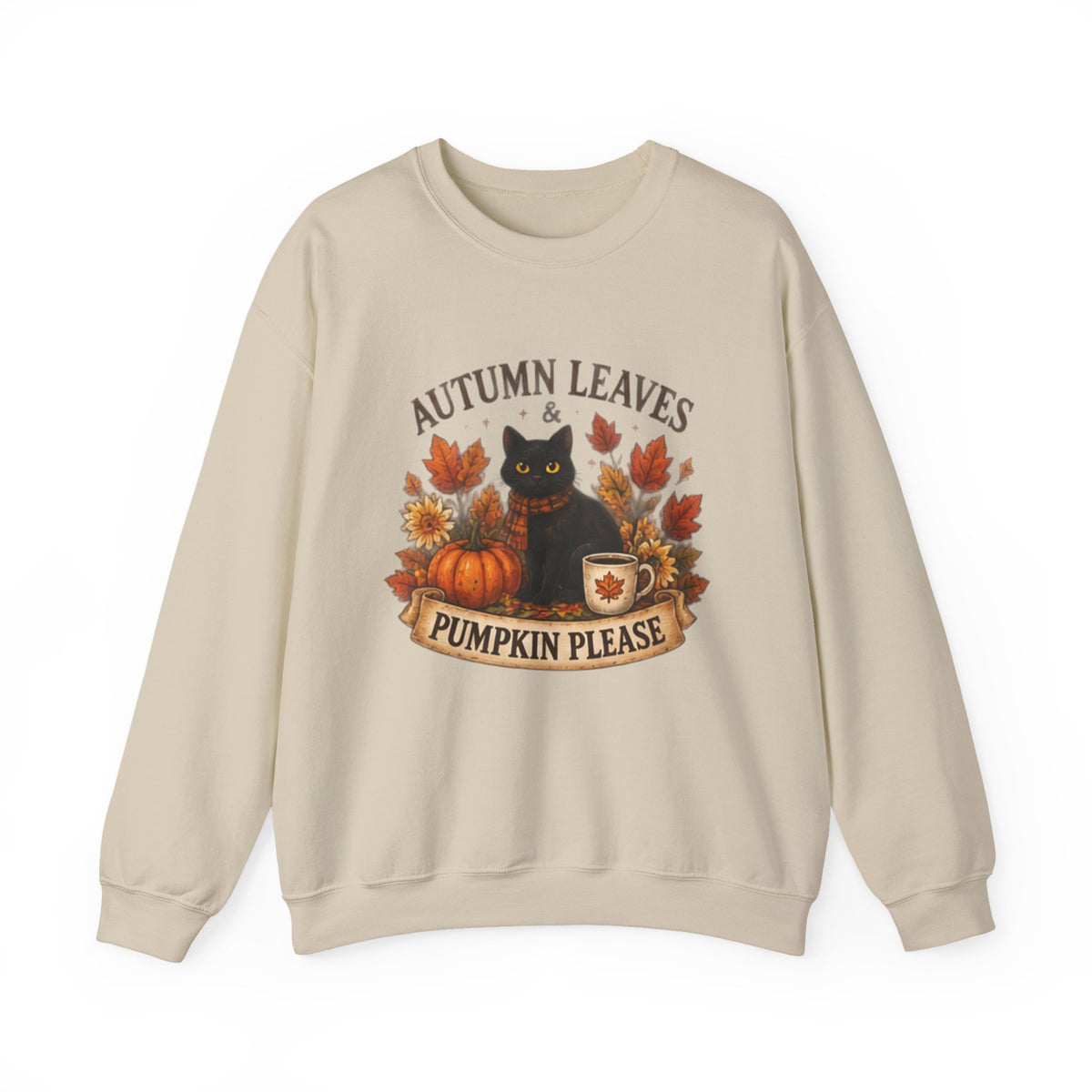 Autumn Leaves & Pumpkin Please Sweatshirt — Cozy Fall Cat Crewneck