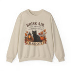 Autumn Black Cat Sweatshirt — "Brisk Air Cozy Sweater Pumpkin Spice" Fall Crewneck