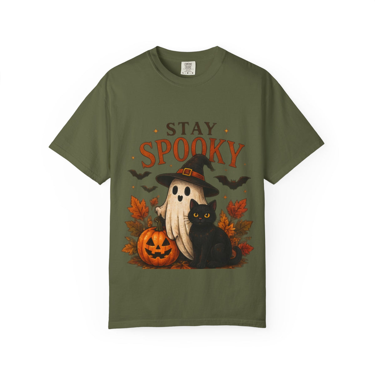 Stay Spooky T‑Shirt — Cute Ghost, Black Cat & Pumpkin Halloween Tee