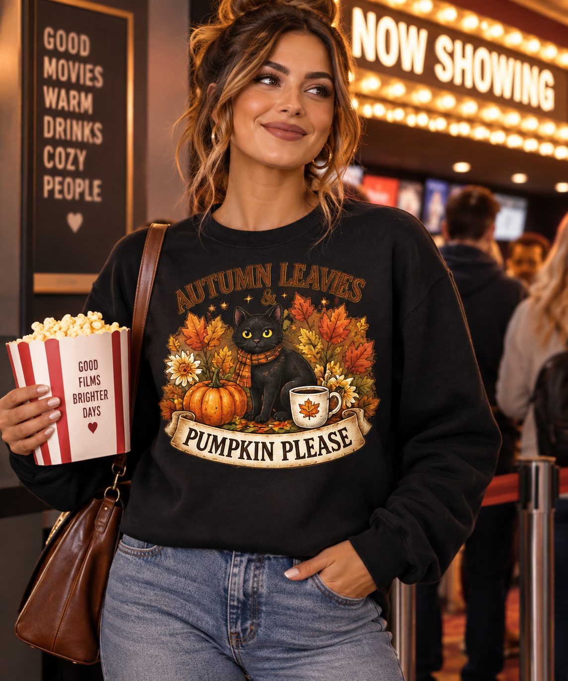 Autumn Leaves & Pumpkin Please Sweatshirt — Cozy Fall Cat Crewneck