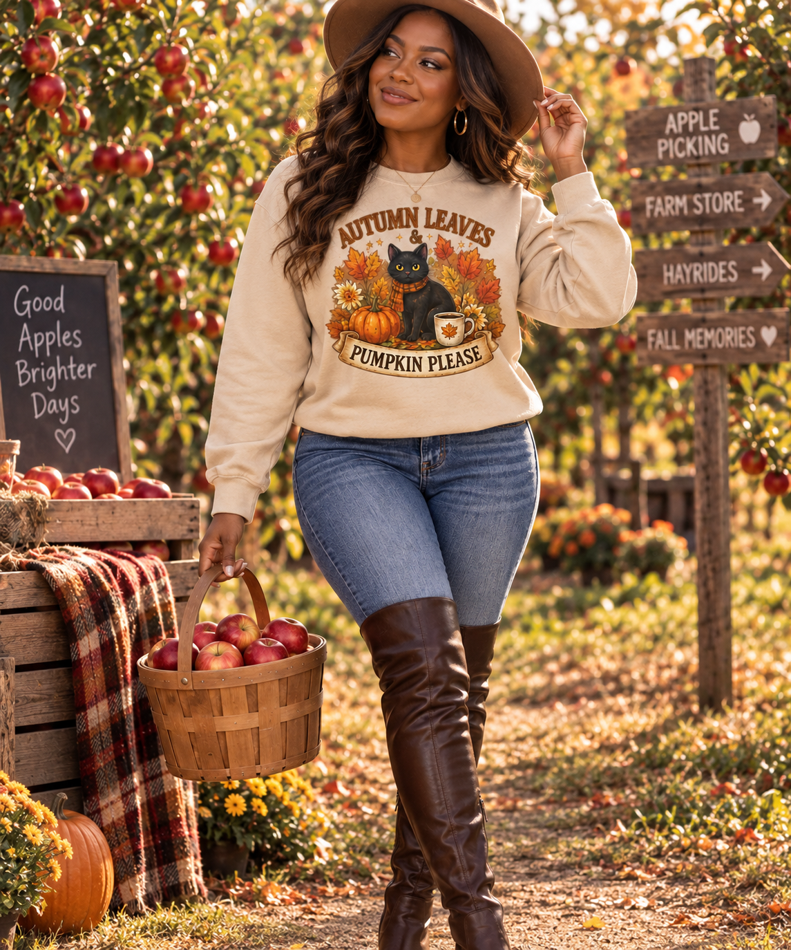 Autumn Leaves & Pumpkin Please Sweatshirt — Cozy Fall Cat Crewneck