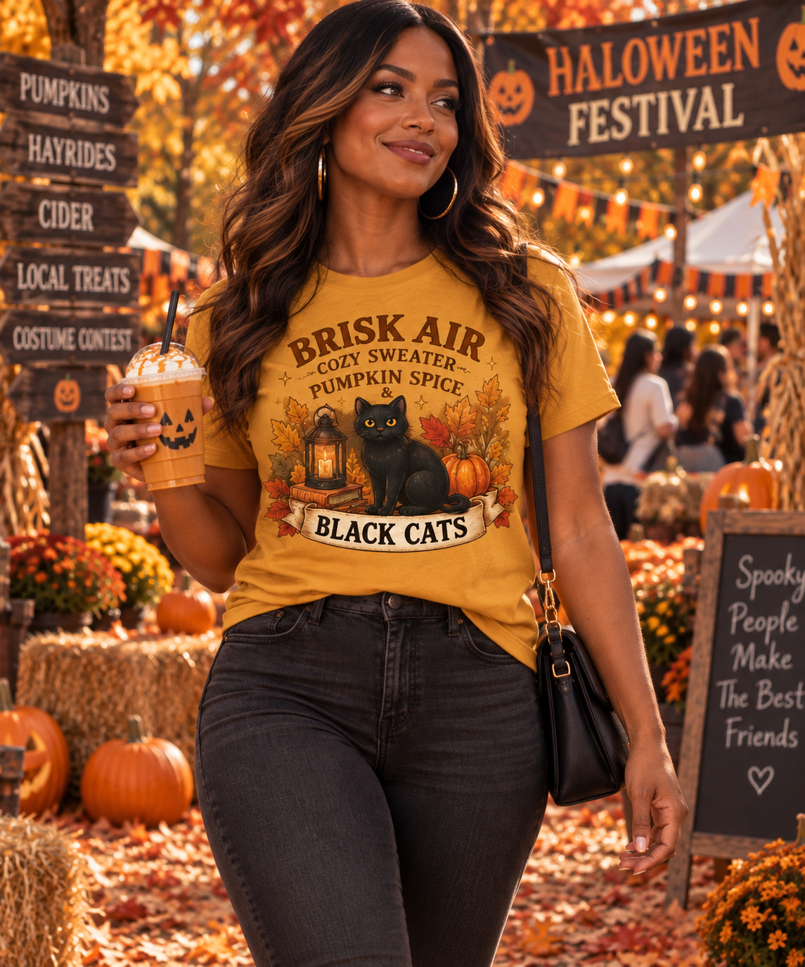 Brisk Air Pumpkin Spice Black Cats T-Shirt