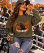 Autumn Black Cat Sweatshirt — "Brisk Air Cozy Sweater Pumpkin Spice" Fall Crewneck