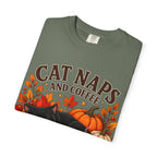 Cat Naps & Coffee T-Shirt, Black Cat Coffee Fall Shirt, Cozy Autumn Cat Tee, Cat Lover Coffee Shirt