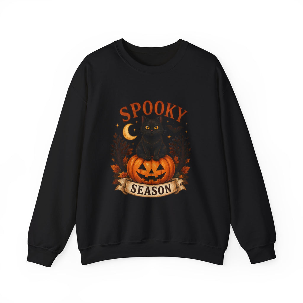 Spooky Season Sweatshirt, Black Cat Pumpkin Halloween Crewneck, Cute Halloween Sweatshirt, Fall Cat Sweater