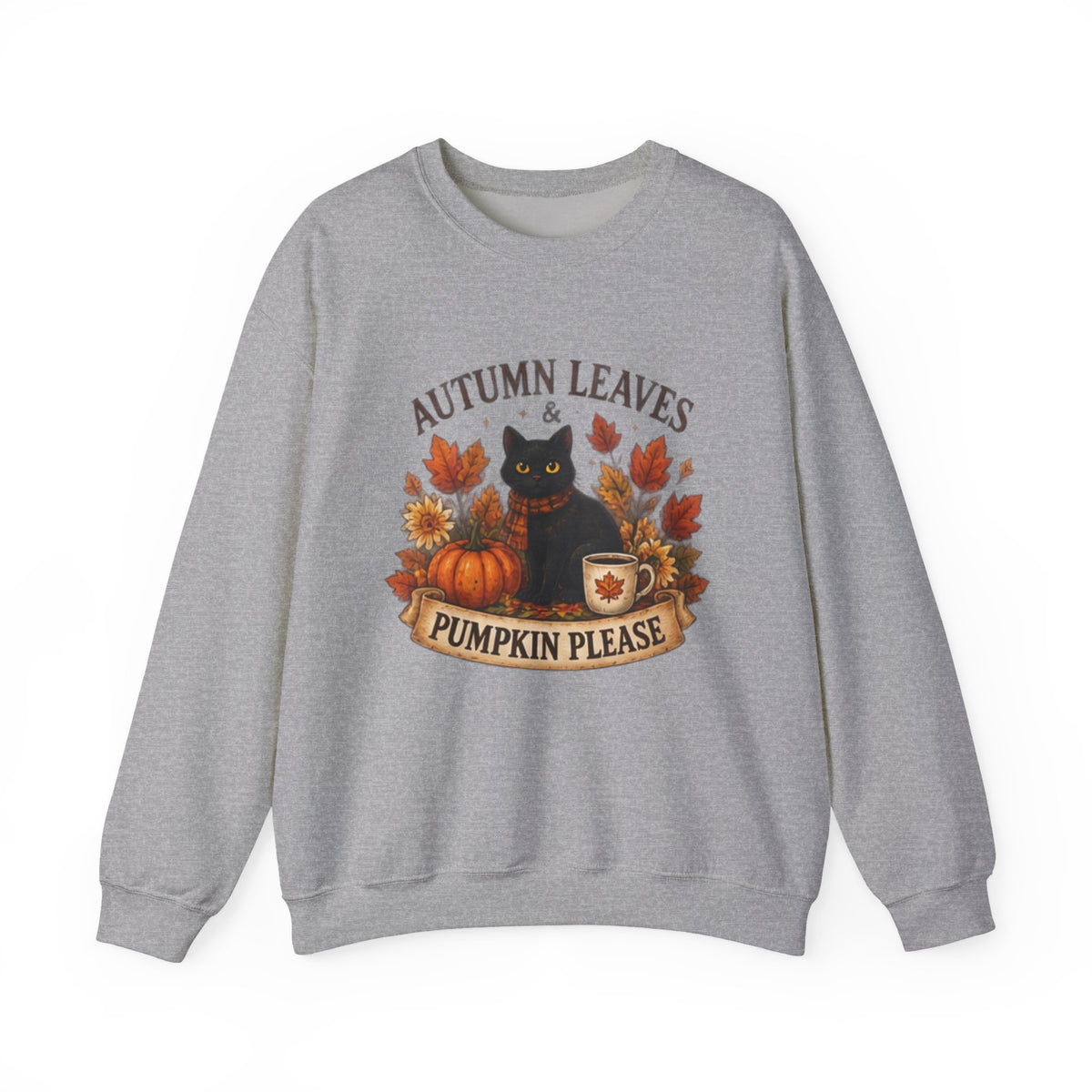 Autumn Leaves & Pumpkin Please Sweatshirt — Cozy Fall Cat Crewneck