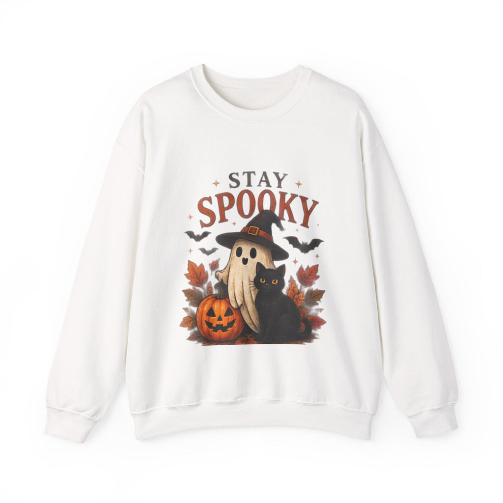 Stay Spooky Sweatshirt — Cute Ghost & Black Cat Halloween Crewneck