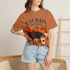 Cat Naps & Coffee T-Shirt, Black Cat Coffee Fall Shirt, Cozy Autumn Cat Tee, Cat Lover Coffee Shirt
