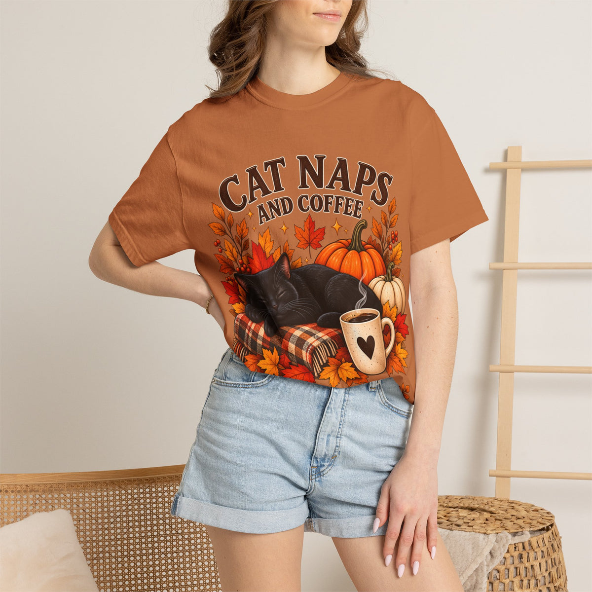 Cat Naps & Coffee T-Shirt, Black Cat Coffee Fall Shirt, Cozy Autumn Cat Tee, Cat Lover Coffee Shirt