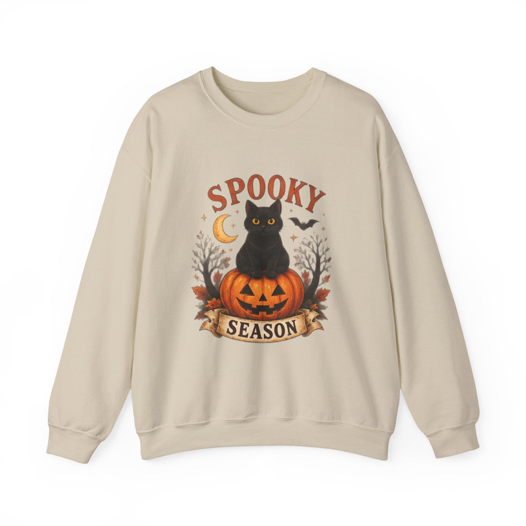 Spooky Season Sweatshirt, Black Cat Pumpkin Halloween Crewneck, Cute Halloween Sweatshirt, Fall Cat Sweater