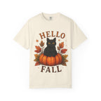 Hello Fall T-Shirt, Black Cat Pumpkin Autumn Tee, Cute Fall Cat Shirt