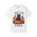 Hello Fall T-Shirt, Black Cat Pumpkin Autumn Tee, Cute Fall Cat Shirt