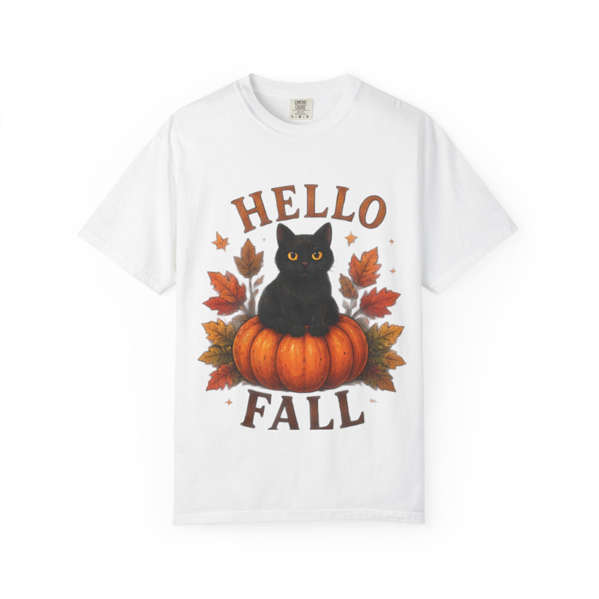 Hello Fall T-Shirt, Black Cat Pumpkin Autumn Tee, Cute Fall Cat Shirt