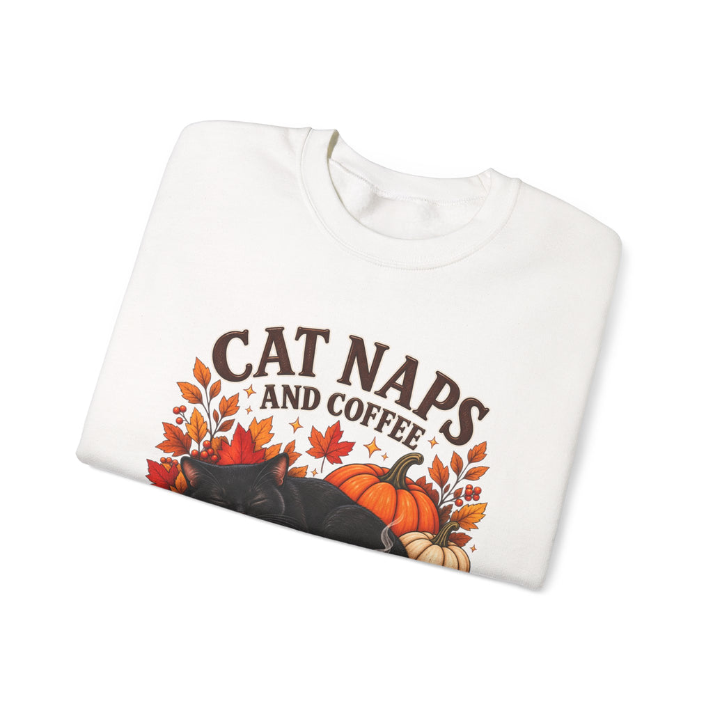 Cat Naps & Coffee Sweatshirt, Black Cat Coffee Fall Shirt, Cozy Autumn Cat Tee, Cat Lover Coffee Shirt