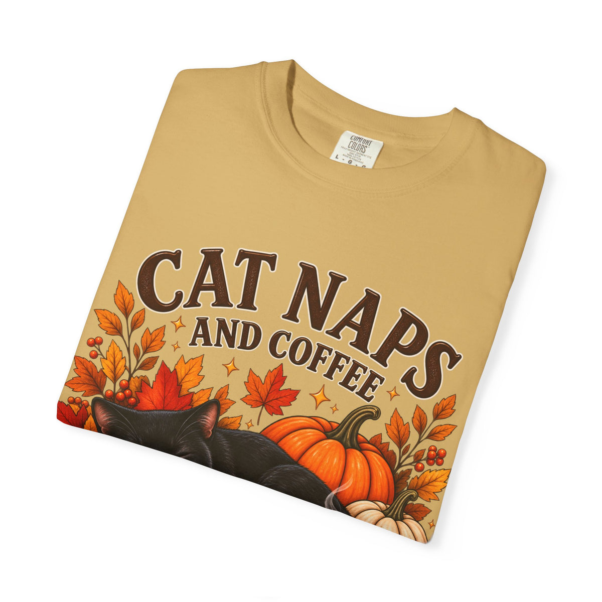 Cat Naps & Coffee T-Shirt, Black Cat Coffee Fall Shirt, Cozy Autumn Cat Tee, Cat Lover Coffee Shirt