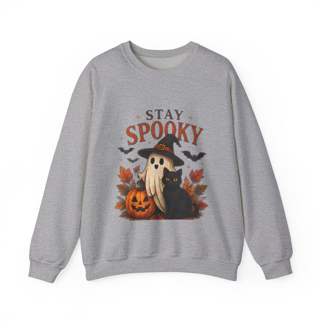 Stay Spooky Sweatshirt — Cute Ghost & Black Cat Halloween Crewneck