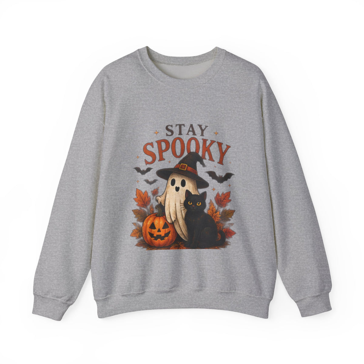 Stay Spooky Sweatshirt — Cute Ghost & Black Cat Halloween Crewneck
