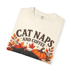 Cat Naps & Coffee T-Shirt, Black Cat Coffee Fall Shirt, Cozy Autumn Cat Tee, Cat Lover Coffee Shirt