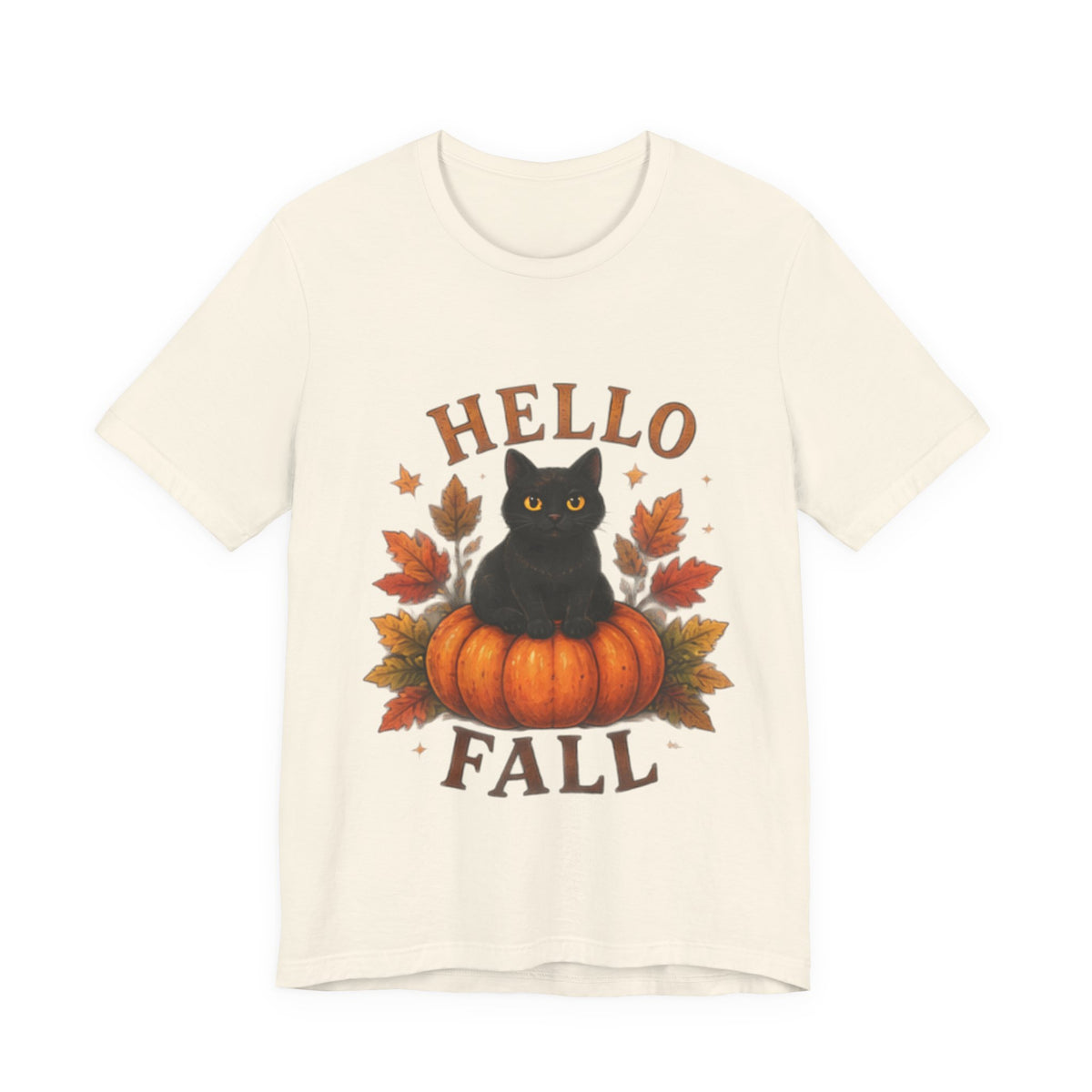 Hello Fall T-Shirt, Black Cat Pumpkin Autumn Tee, Cute Fall Cat Shirt
