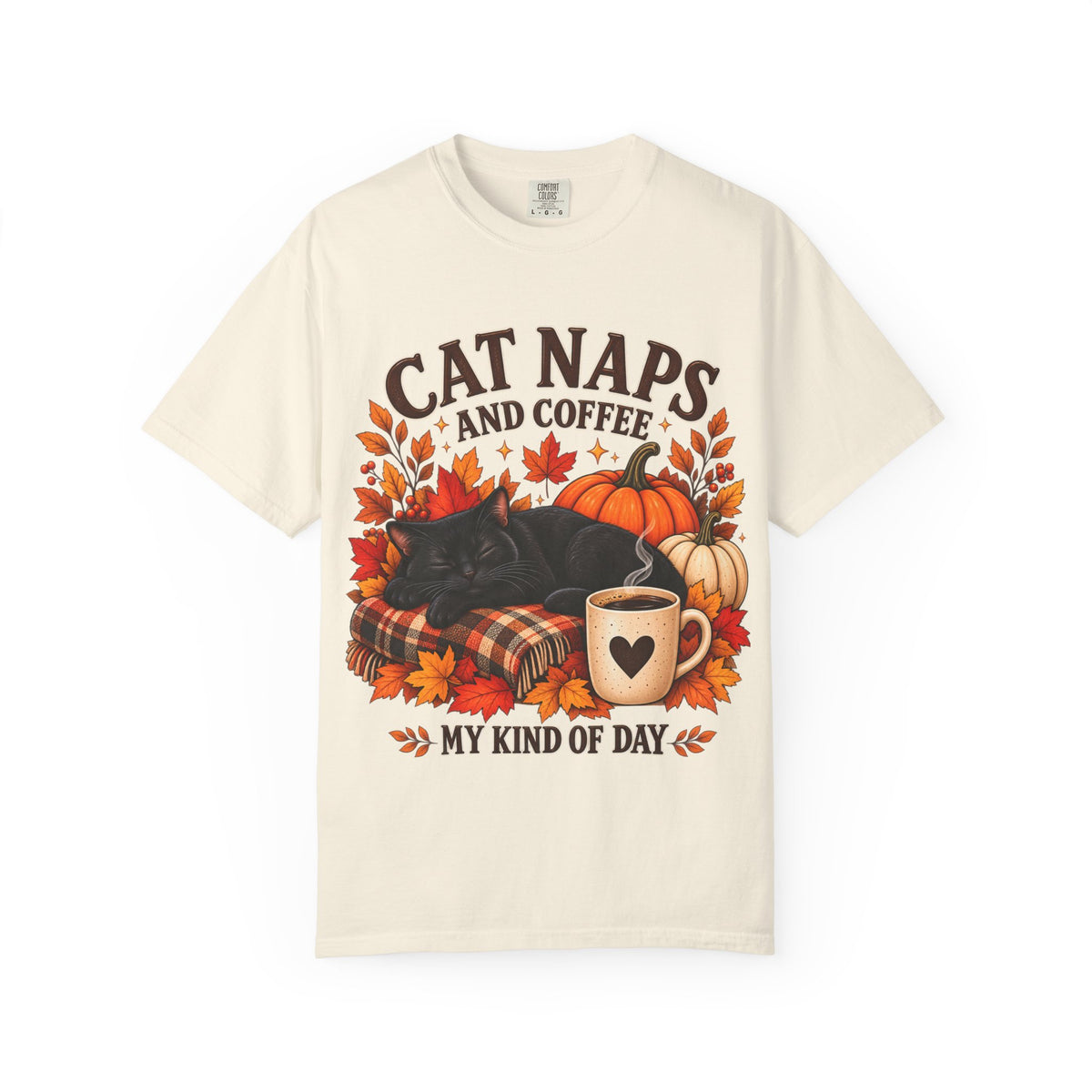 Cat Naps & Coffee T-Shirt, Black Cat Coffee Fall Shirt, Cozy Autumn Cat Tee, Cat Lover Coffee Shirt