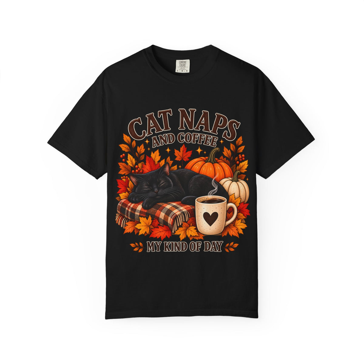Cat Naps & Coffee T-Shirt, Black Cat Coffee Fall Shirt, Cozy Autumn Cat Tee, Cat Lover Coffee Shirt