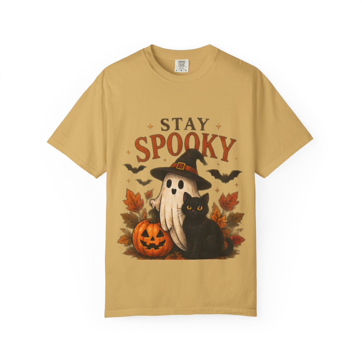 Stay Spooky T‑Shirt — Cute Ghost, Black Cat & Pumpkin Halloween Tee