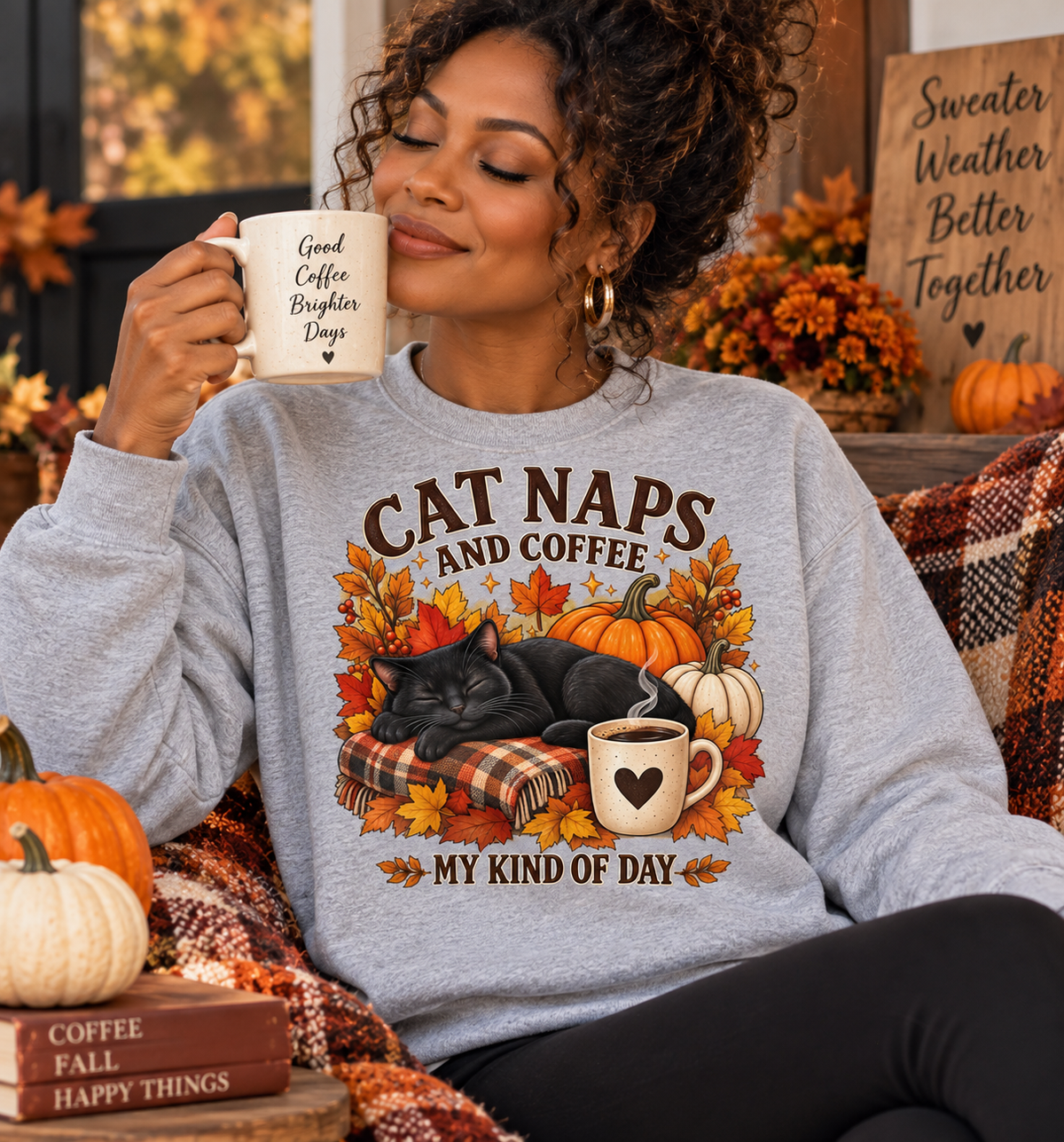 Cat Naps & Coffee Sweatshirt, Black Cat Coffee Fall Shirt, Cozy Autumn Cat Tee, Cat Lover Coffee Shirt