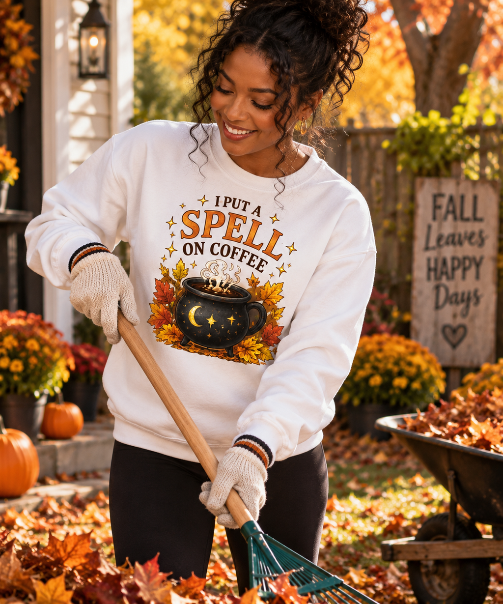 I Put a Spell on Coffee Sweatshirt — Witchy Fall Crewneck for Coffee Lovers